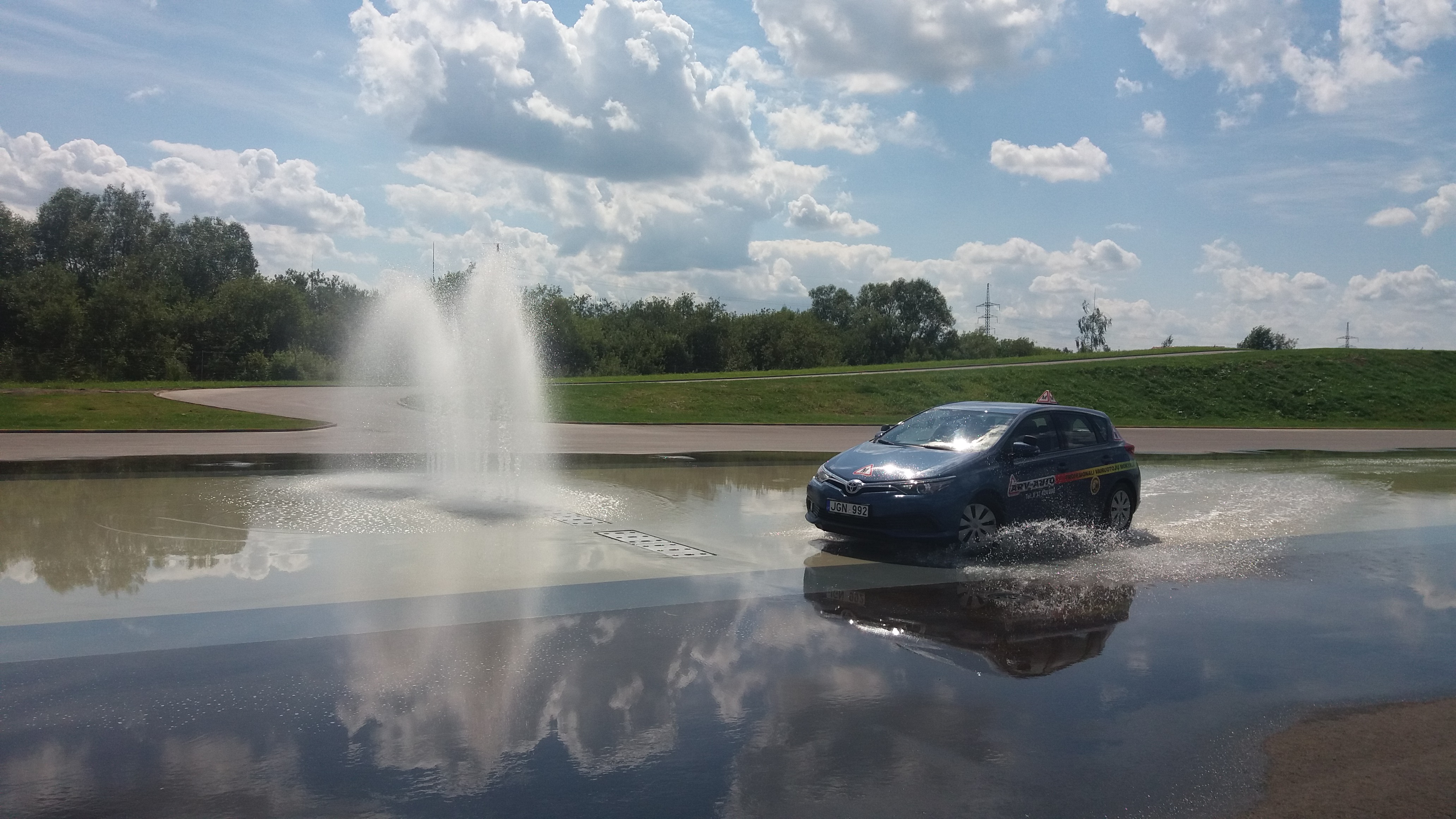 The slippery road track with skidpan is used as an element in risk-education training.